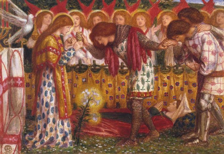 Dante Gabriel Rossetti How Sir Galahad,Sir Bors and Sir Percival were Fed with the Sanc Grael But Sir Percival's Sister Died by the Way (mk28) Sweden oil painting art